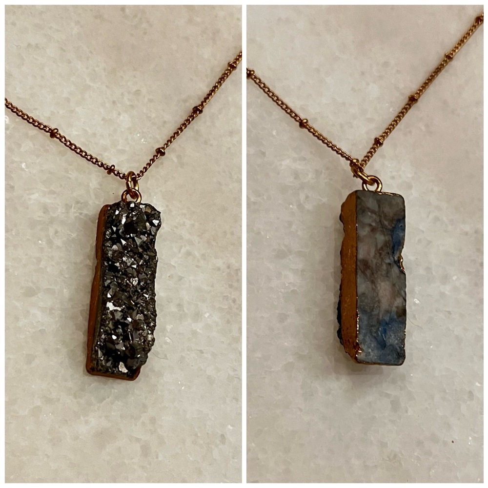 ✔️Gold & Blue Geode Druzy Long Necklace - Picture 4 of 11